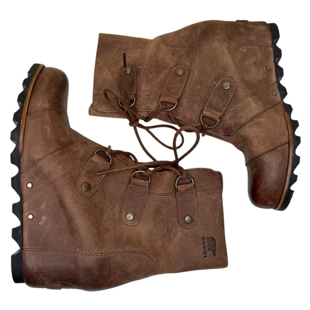 SOREL Joan Of Arctic Wedge Mid‎ Tobacco Leather Women's Size 9.5